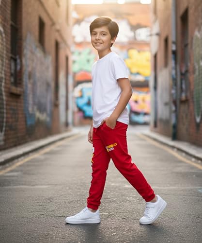Image of KYDA KIDS 100% Cotton Track Pants for Boys | Premium Printed Soft Single Jersey Fabric | Elastic Waist Loose Fit Summer Full Length with Rib Hem (Pack of 2)