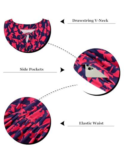 Image of RITERA Plus Size Dresses for Curvy Women Short Sleeve V-Neck Summer Dress Floral /Solid Midi Sundress with Pockets XL-5XL