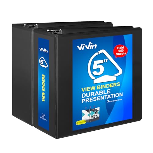 ViVin Durable 5 inch D Ring View Binder, Large 5' Slant-D...