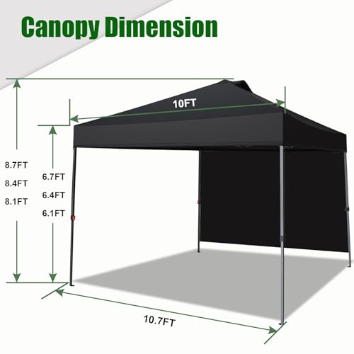 Image of Eurmax USA NOMATTER ONE-Person Open&Close 10x10ft Pop Up Canopy Tent,Portable Shelter Canopy for Outdoor Events with 1 Removable Sidewall,Instant Canopies,Bonus 4 Sand Bags(White)
