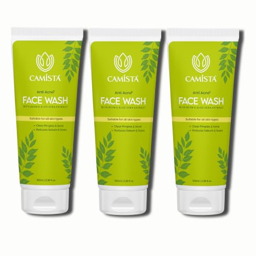 Image of Anti Acne Face Wash with Neem, Aloe Vera, Green Tea Extract & Tea Tree Oil | Gentle Oil Control & Pimple Removal | Natural Cleanser for Acne-Prone Skin, For Men & Women- 100ml (Pack of 3)