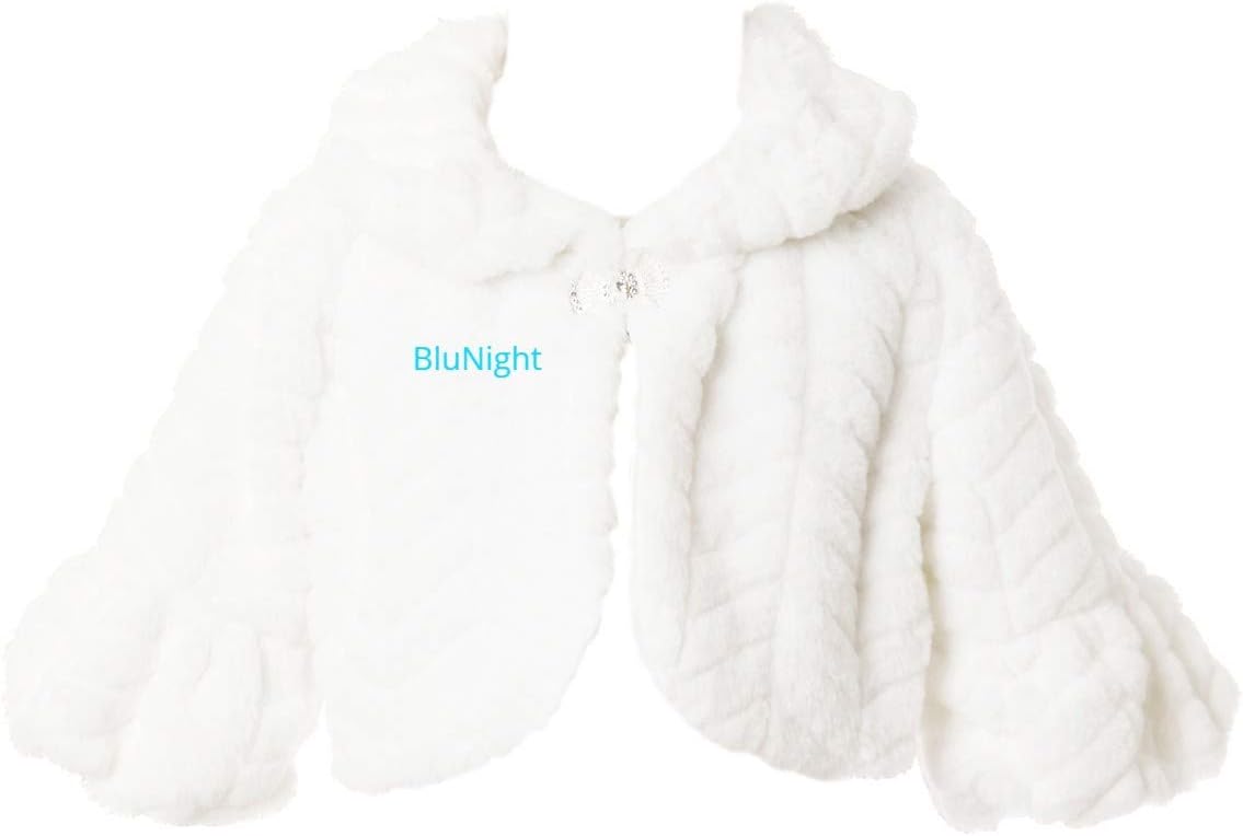 BluNight Collection Little Girls Dress Coat Soft Faux Fur Winter Outerwear Cape Shrug Jacket 2-12