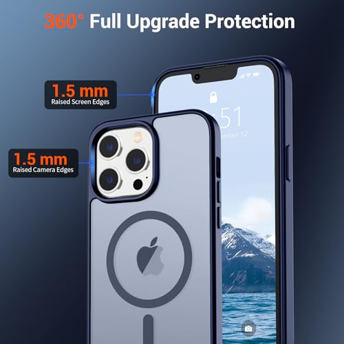 Image of SUPFINE Magnetic for iPhone 12 Pro Max Case with Screen Protector (Compatible with MagSafe) (Military Grade Drop Protection) Translucent Matte Shockproof with Anti-Fingerprint Phone Case,Navy Blue