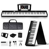 TERENCE Piano Keyboard,88 Key Full Size Weighted Folding Piano Keyboard,Digital Keyboard Piano with 2 * 5W Speakers,Music Stand,Keyboard Stickers,Earphones and Sustain Pedal