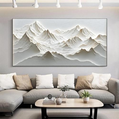 Pintura en lienzo moderna minimalista con relieve de montaña, pósteres artísticos, impresiones de paisaje de montaña blanca, decoración de pared sencilla para el hogar, 60 x 120 cm, sin marco