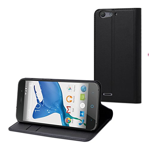 Muvit Wallet Folio - Funda cartuchera con función soporte para ZTE Blade V6, color negro