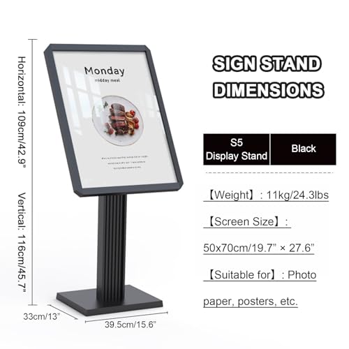 Wytrzymały stojak na szyldy, rama do ekspozycji plakatów 50x70 cm ze stabilną podstawą, otwierana zatrzaskowo konstrukcja do użytku wewnątrz i na zewnątrz, konstrukcja ze stopu aluminium w kolorze s