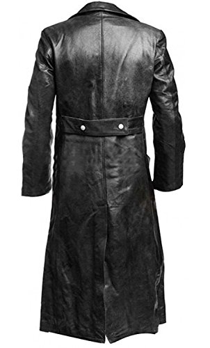 Mens Black Leather Trench Coat - Double Breasted German Classic Officer WW2 Military Uniform Jacket3