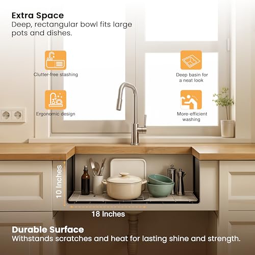 Image of Ruhe Handmade Single Bowl Kitchen Sink - 18x16x10 inches | 304-Grade Stainless Steel Sink with Brushed Matte Finish | Kitchen Sink Including Coupling, Waste Pipe & Vegetable Washing Basket