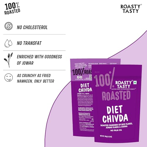 Image of Roasty Tasty Diet Chivda | Gluten-Free Roasted Chiwda with Rice & Jowar Flakes | No Onion No Garlic Millet Namkeen | Light & Crunchy Tea-Time Roasted Non Fried Snack | Low Calorie Palm Oil Free Namkeen | 100g x 4 Packs | Indian Mixture