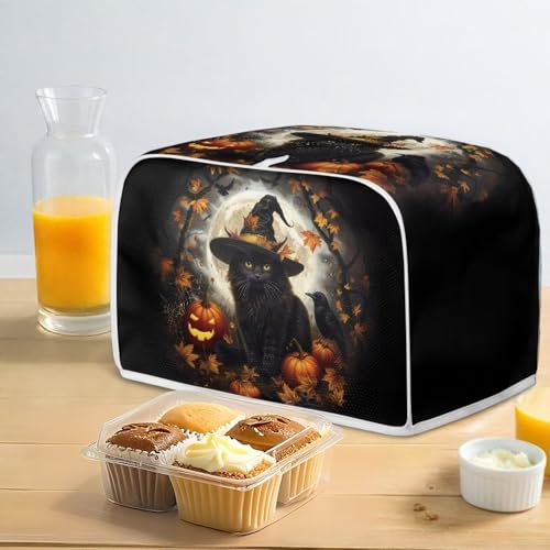 Image of Toaster Dust Cover Bakeware Protector Compatible with 4 Slice Toaste Dust Protection Cover Halloween Spooky Black Cat Print