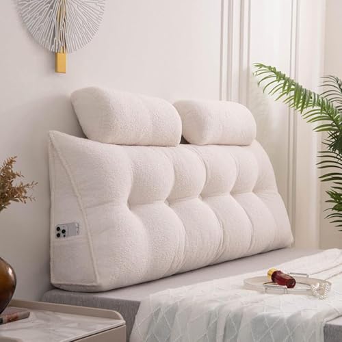 Sistema de Almohadón Cabecero Super King - 2 Cojines Cervicales + Bolsillos XXL Laterales | Funda Desenfundable | Soporte Ergonómico para Lectura/TV en Cama,Beige,100 * 50 * 20cm