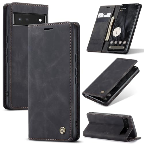 Azororo Handyhülle für Google Pixel 6 5G Hülle Premium Lederhülle Flip Case Magnet Tascher Kartenfach Standfunktion Klapphülle Schutzhülle für Google Pixel 6 Schwarz