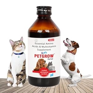 Pil Pet Grow Syrup for Dogs & Cats 200 ML with Amino Acid, MultiVitamins, Minerals & Taurine, Advanced Skin & Coat Formula, Fortified with Arginine and Biotin