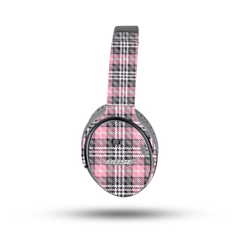 Image of MightySkins Carbon Fiber Skin Compatible with Bose QuietComfort 35 II Headphones - Pink Plaid | Protective, Durable Textured Carbon Fiber Finish | Easy to Apply