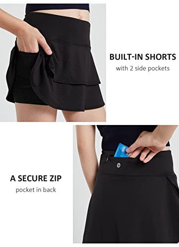 Baleaf Girls' Tennis Golf Skirt Sports Skort Women Athletic Running Kids School Cheer Skirt With Shorts Pockets Black M #TOP3