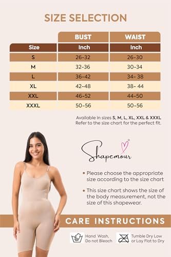 Image of SHAPEMOUR Mid Thigh Bodysuit Bodyshaper, Sculpting Design Shapewear for Women, Body Shaper with Silicone Grip, No Steel Bones for All Day Comfort, Smooth and Seamless Fit