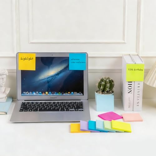 990 Stück Haftnotizen, 9 leuchtende Farben, Klebezettel in 76 mm x 76 mm, leicht beschreibbar, wiederaufklebbar, Sticky Notes für Schule, Zuhause und Büro, 55 Blatt pro Block, insgesamt 18 Blöcke