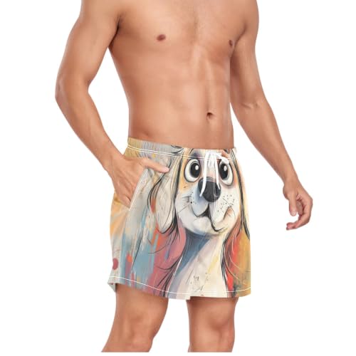 Traje de baño para hombre transpirable tipo bermuda con estampado de perro blanco 3