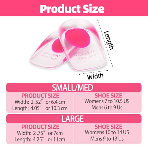 Image of Gel Silicone Heel Cups /Pads - 2 Pair Heel Lifts for Plantar Fasciitis,Heel Pain Shoe Inserts Heel Protectors,Achilles Tendonitis (Pink, Small /Med)