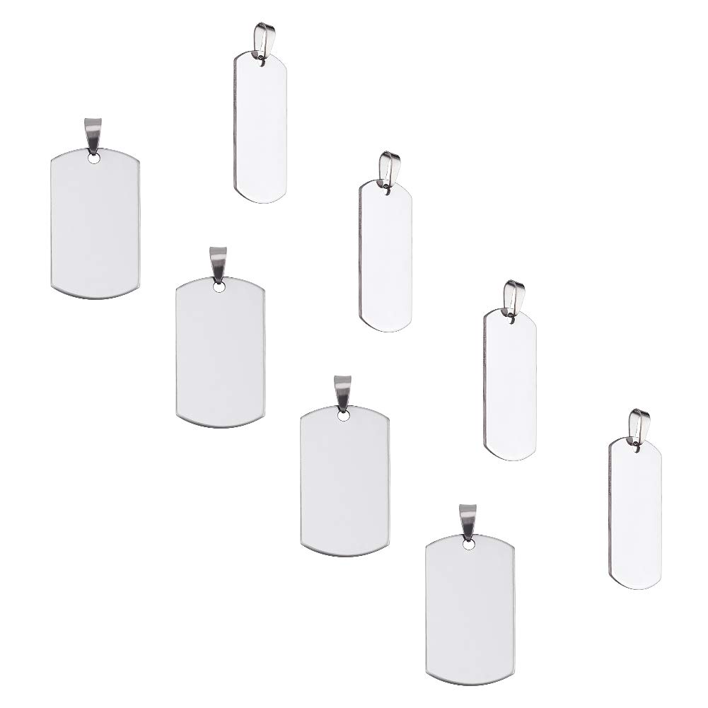UNICRAFTALE 30 pcs Rectangle Estampage Étiquettes Vierges avec Snap sur Bail Estampage Blancs Pendentifs en Acier Inoxydable Lisse Balancent Pendentif Blancs pour Bracelet Collier Bijoux 43x24x1mm