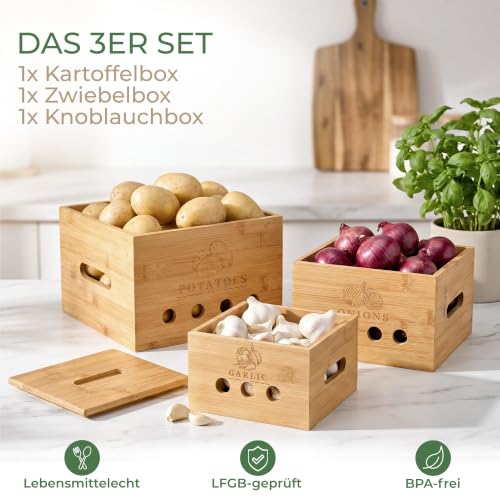 CALIDORO Premium Kartoffel Aufbewahrungsbox [3er Set] – Längerfrische Kartoffel Aufbewahrung, Knoblauch und Zwiebel Aufbewahrung… – Ansicht 2
