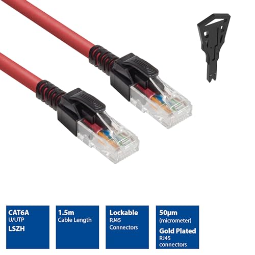 Act Cavo Ethernet CAT6A Con Serratura, Cavo Patch Ethernet RJ45 (U/Utp), Lszh, Protezione Antipiega, Rosso, 1,5 M, FB5551 - 2