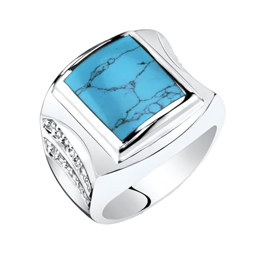 2 Carats Men's Turquoise Ring Sterling Silver Cut Turquoise Gemstone Set with Diamonds Ring for Men Vintage Handmade Jewelry Birthday Gift