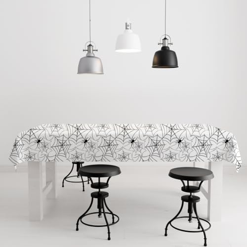 Image of 2 Pack Halloween Plastic Table cloths Christmas Plastic Table Covers Disposable Table Cloths for Christmas Party BBQ Picnic TableCovers Waterproof TableCloth White Spider Web Table Covers 54 x 108 in
