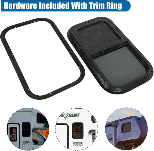 Image of 2 Pack Vertical RV Window, 15 inch W x 22 inch H Tinted Sliding RV Window with Net Screen and Trim Ring, Suitable for 1-1 /8 inch Thick Walls, DOT Approved