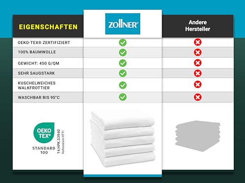 ZOLLNER 5er Set Badetücher in 100x150 cm - weiche und saugstarke Handtücher in weiß - mit praktischem Aufhänger - waschbar bis 95°C - Baumwolle - Hotelqualität
