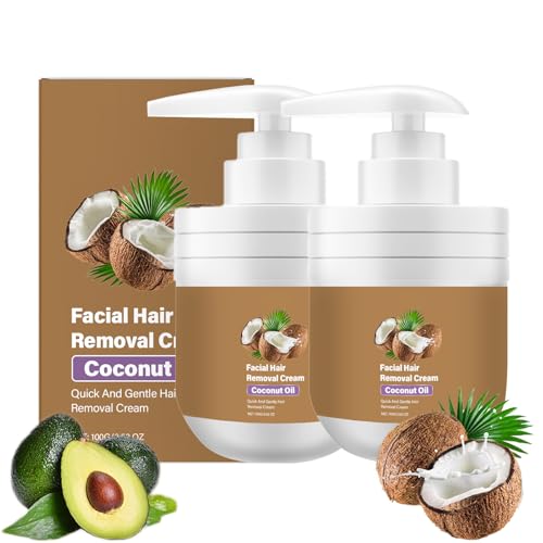Facial Hair Removal Cream, Coconut Serum Oil Facial Hair Removal Cream for Face And Body, Moisturizing & Soothing, Remove Lip Hair & Beard Without Irritation for Sensitive Skin (2)