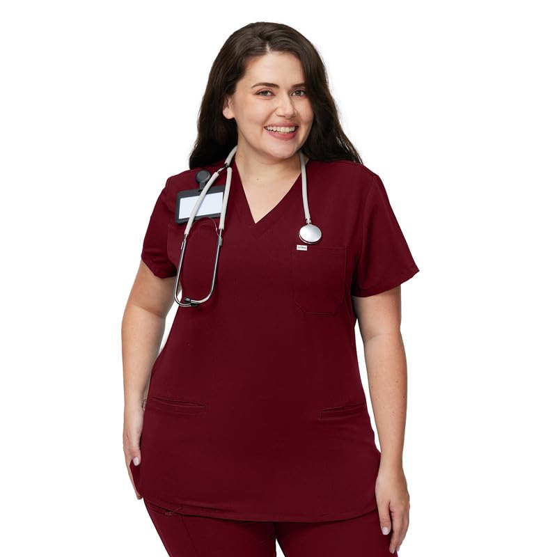 Kitmaz Damen Kasack V-Ausschnitt 3 Taschen Berufskleidung Medizinische Uniformen 4 Wege-Stretch & Anti-Falten