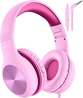 Nabevi Kids Headphones, Childrens Headphones with Microphone, 85dB/94dB Volume Limit, HD Sound, Sharing Function, Adjustable Foldable Wired Toddler headphones for School/Travel/PC/Phone/Kindle, Pink