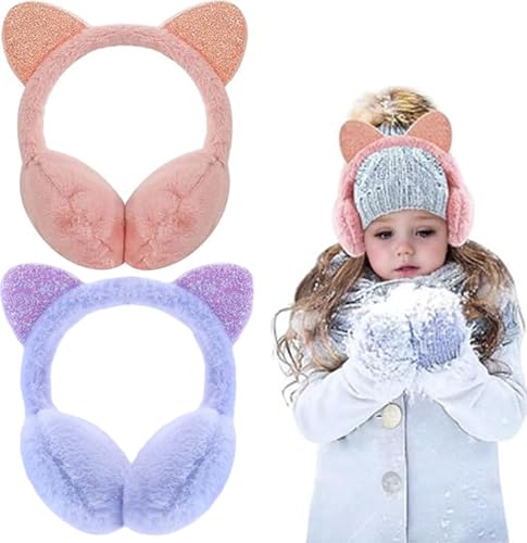 UQMIQURA Cache-Oreilles Filles, 2 Pièces Chauffe Oreilles en Peluche Douce, Réglables Cache-Oreilles d'Extérieur pour Hiver