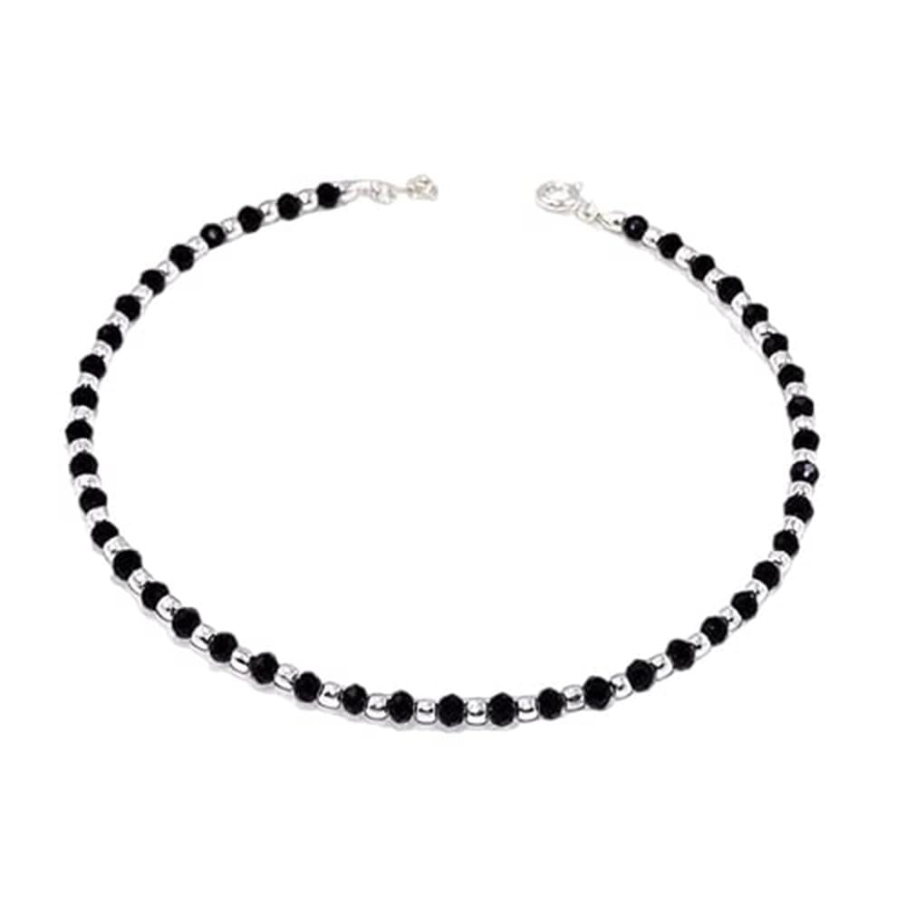 Nazariya Anklet for Women & Girls with Black and Silver Crystal Beads Ball Payal | kara | Womens anklet 1 piece (Ball Nazariya Payal)