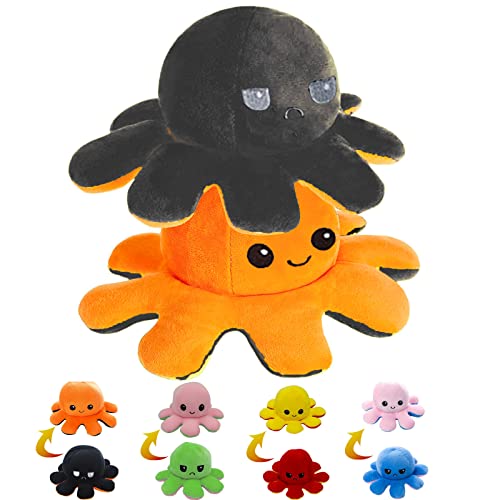 Giaonlgy Pulpo Pulpito Reversible,Peluche de Pulpo inverso, Juguete de Peluche de Pulpo para Mejorar el Estado de ánimo y aliviar el estrés(Naranja y Negro)