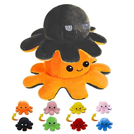 Giaonlgy Pulpo Pulpito Reversible,Peluche de Pulpo inverso, Juguete de Peluche de Pulpo para Mejorar el Estado de ánimo y aliviar el estrés(Naranja y Negro)