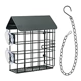 Magerdy Fields Window Suet Bird Feeder - Single Suet Cake Holder with Roof - Outside Decor - Attract
