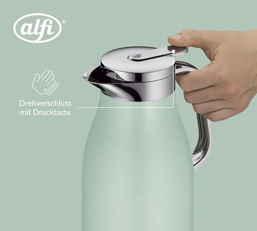 alfi SKYLINE 1,0l, pastell mint, Edelstahl-Isolierkanne mit hygienischem Hartglaseinsatz, Drehverschluss mit bequemer Drucktaste, ergonomischer Griff, ideal als Kaffeekanne, Teekanne, BPA-frei 4