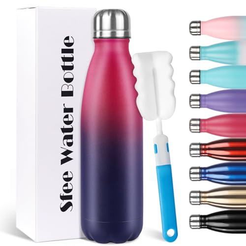 Image of Sfee Insulated Water Bottle, 17 oz Stainless Steel Water Bottles, Double Wall Vacuum Reusable Water Bottles Leak Proof BPA-FREE Sports Bottle Cup Keep Hot&Cold for Running Gym Workout Cycling Kids