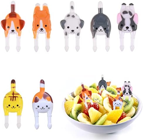 Hi.FANCY 7Pcs Animal Dog Cat Food Mini Forks Lunch Box, Animal Bento Deco Kids Toothpicks, Reusable Kids Toothpicks Bento Box Accessories
