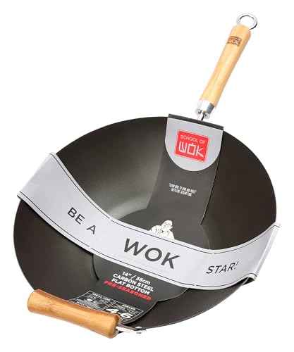 Dexam School of Wok 14/36cm Pre-Seasoned Carbon Steel Wok