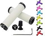 PLATT Bicycle Handle Bar Grips Colorful Rubber Mushroom Grips for BMX/MTB Bikes (2 Pairs) (White+end caps)