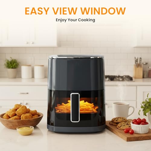 Image of HealSmart 12-in-1 Air Fryer Oven, 6.34 Qt Digital Convection Oven with Visible Window & 1700W, Air Fry, Roast, Bake, Nonstick Basket, Black