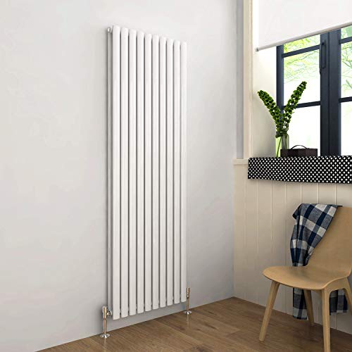 Image of ELEGANT 1800 x 590 mm Designer Column Radiator Double White Oval Panel Central Heating Vertical Radiators