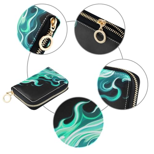 Green Fire Gorgeous Combustion leather wallet card holder With 9 cards slot RFID Blocking small credit card holder for women with zipper3