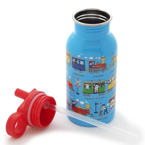 Tyrrell Katz Kids Water Bottle with Straw, Trains Design, Stainless Steel Water Bottles for School, BPA-Free, Leak Proof, Dishwasher Safe, 400ml - Image 4
