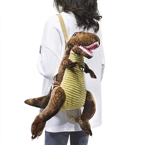YJZQ - YJZQ Sac à dos pour enfant Dinosaure Sac à dos en peluche 3D Sac à dos de maternelle Sac à dos d'école Sac à dos animal Sacs de voyage pour filles garçons, marron, taille unique