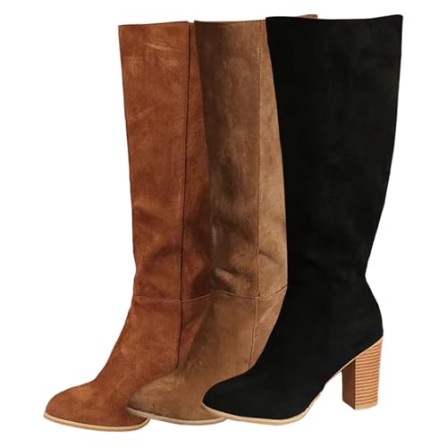 Botas hasta la rodilla para mujer con tacón grueso y cremallera 5